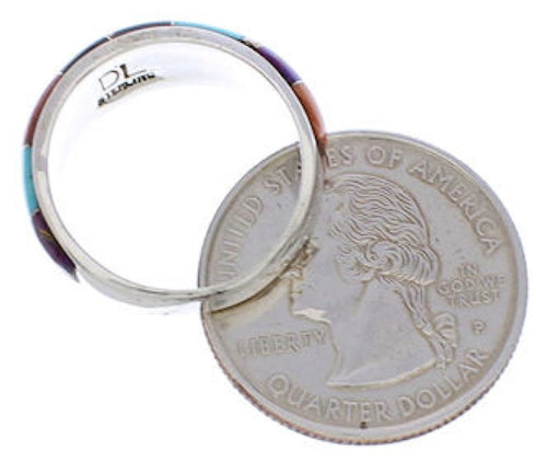 Turquoise Multicolor Inlay Sterling Silver Ring Size 6-1/2 AS39500